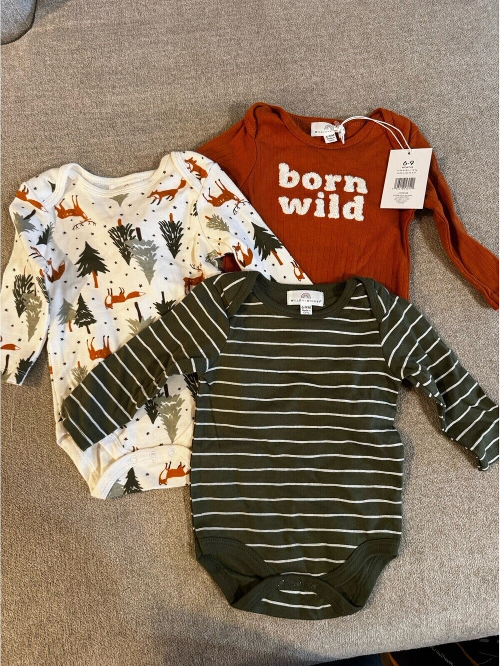 ⭐️Willow Wimsey Boy Lot Of 3 Long Sleeve One Piece With Tag 6-9m